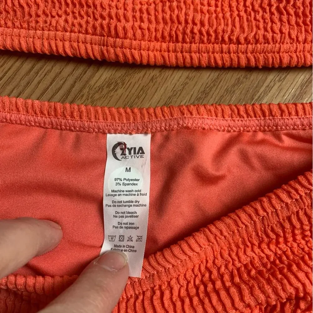 ZYIA size medium new muted peach ribbed Bikini Set orange two piece vaca travel